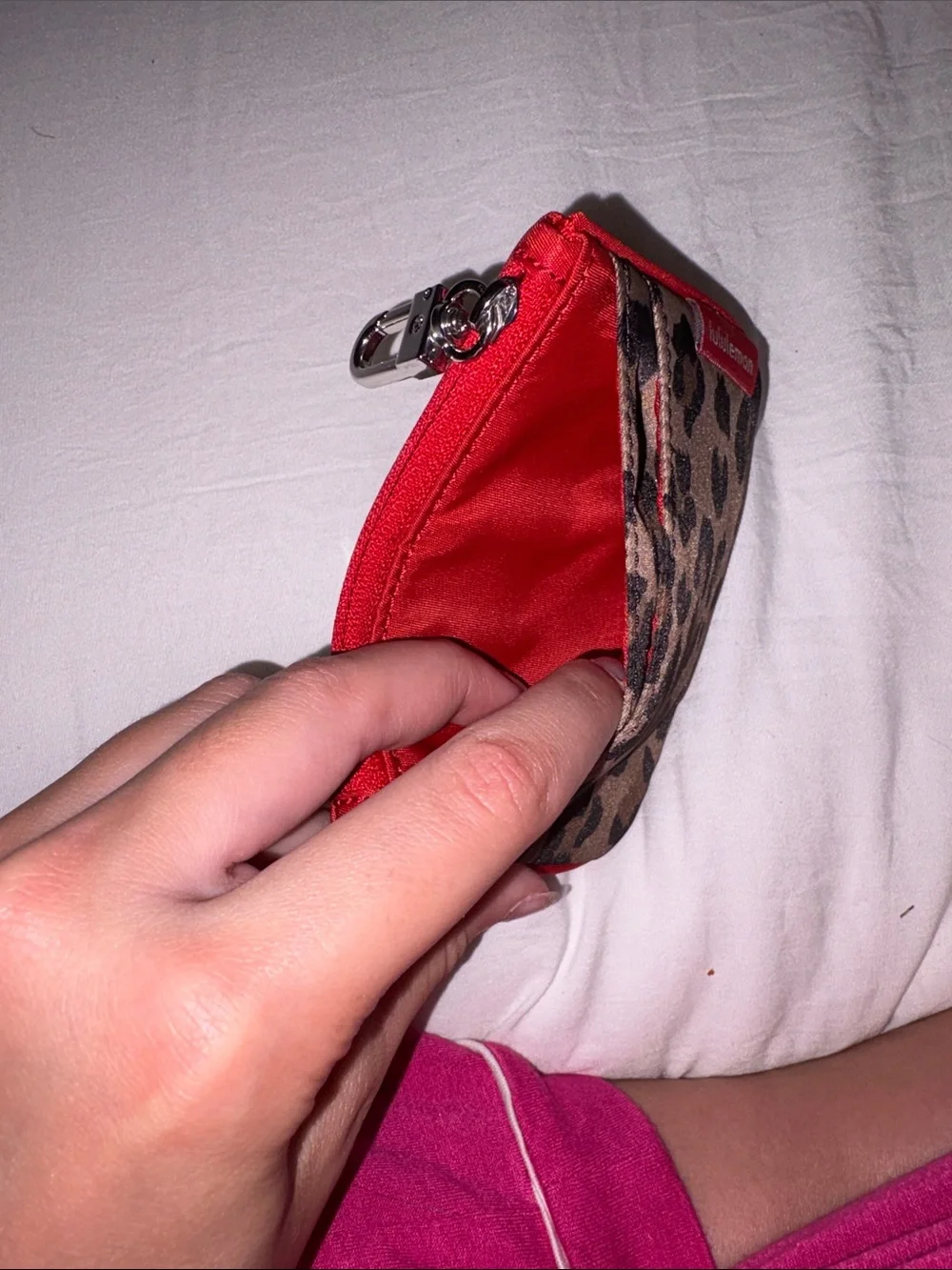 lululemon athletica Leopard Print Key Pouch with Red Trim